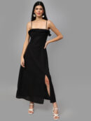 Shoulder Straps Ruffled Pure Cotton Maxi Dress