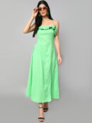 Ruffled Shoulder Straps A-Line Pure Cotton Maxi Dress