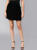 Embellished Mini Black Velvet Skirt