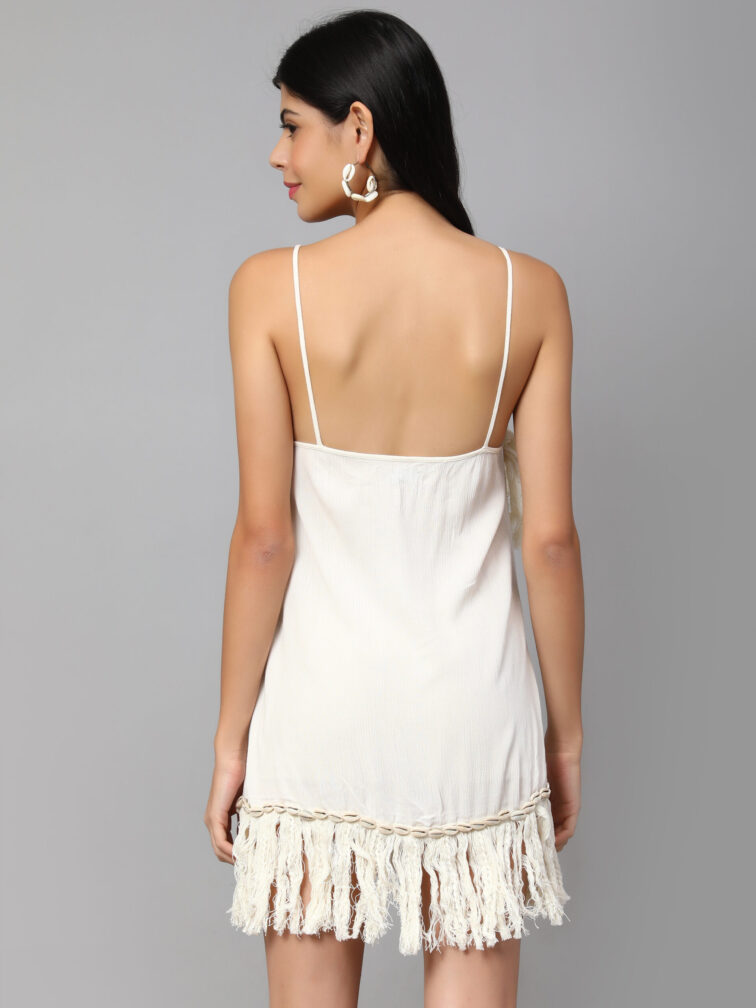 Shoulder Straps Sleeveless Fringed A-Line Dress