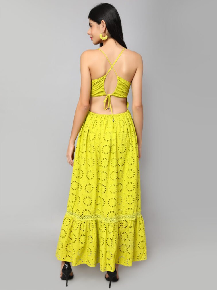 Mustard Cotton Schiffli Maxi Dress