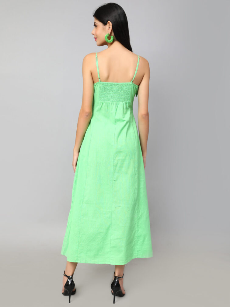 Ruffled Shoulder Straps A-Line Pure Cotton Maxi Dress