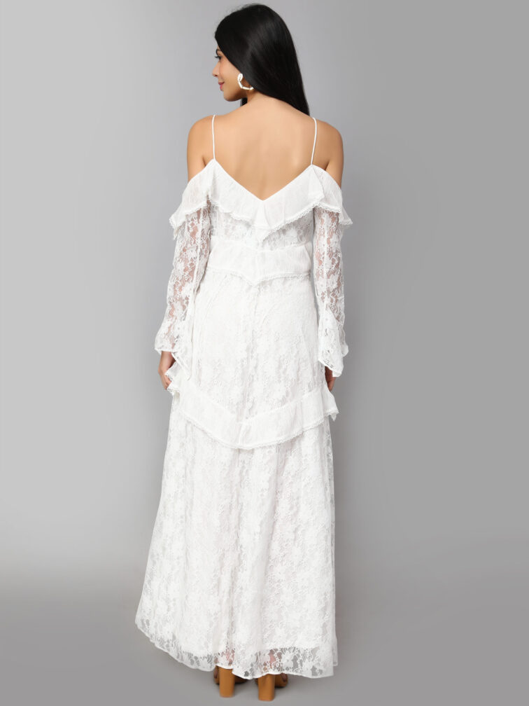 Self Designed V-Neck Cold-Shoulder Maxi Dress