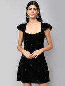 Embellished Sweetheart Neck Cap Sleeves A-Line Mini Dress
