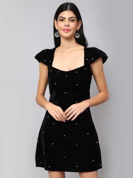 Embellished Sweetheart Neck Cap Sleeves A-Line Mini Dress