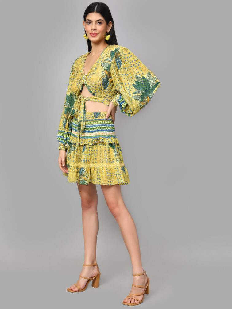 Mustard Cotton Tropical Print Co-Ord Set for Women | Summer Outfit"