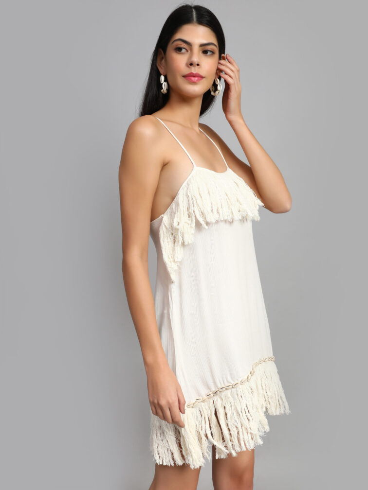 Shoulder Straps Sleeveless Fringed A-Line Dress