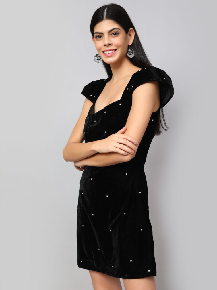 Embellished Sweetheart Neck Cap Sleeves A-Line Mini Dress