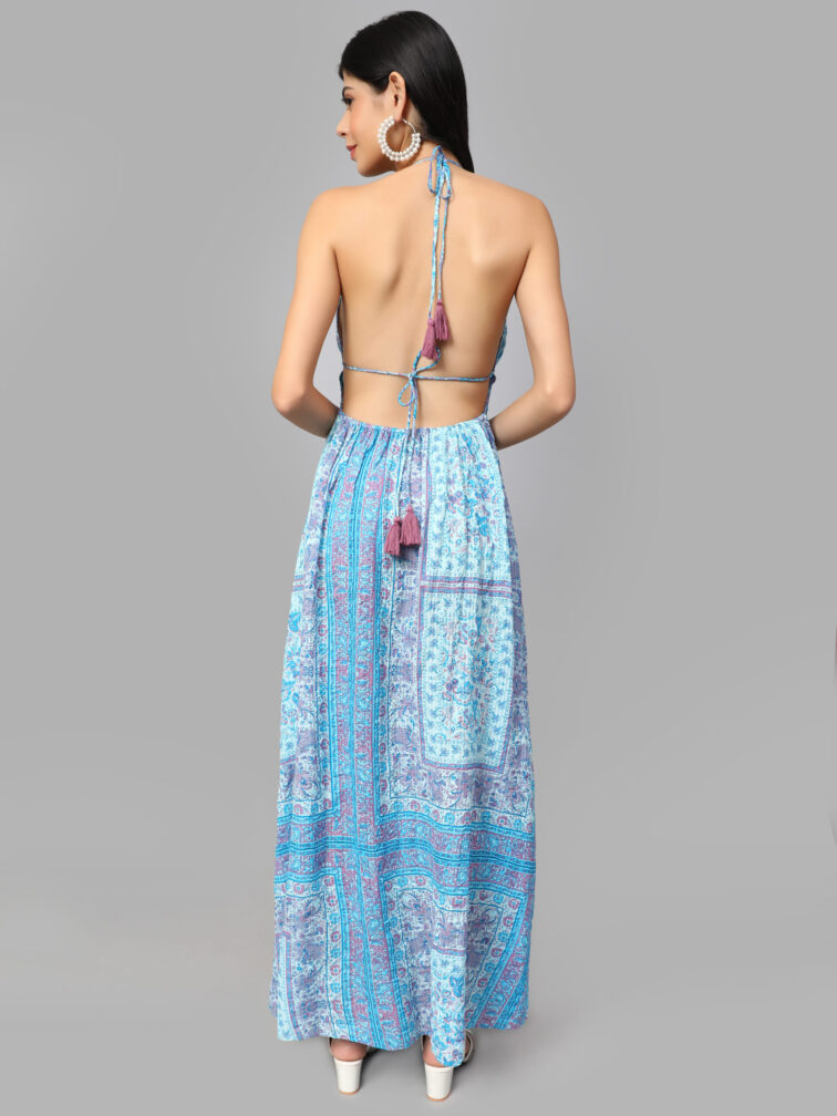 Floral Printed Halter Neck Tie-Ups Maxi Dress