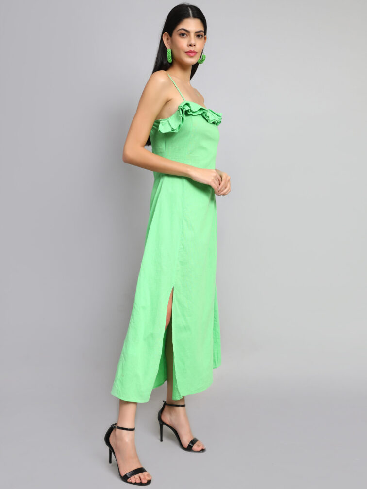 Ruffled Shoulder Straps A-Line Pure Cotton Maxi Dress