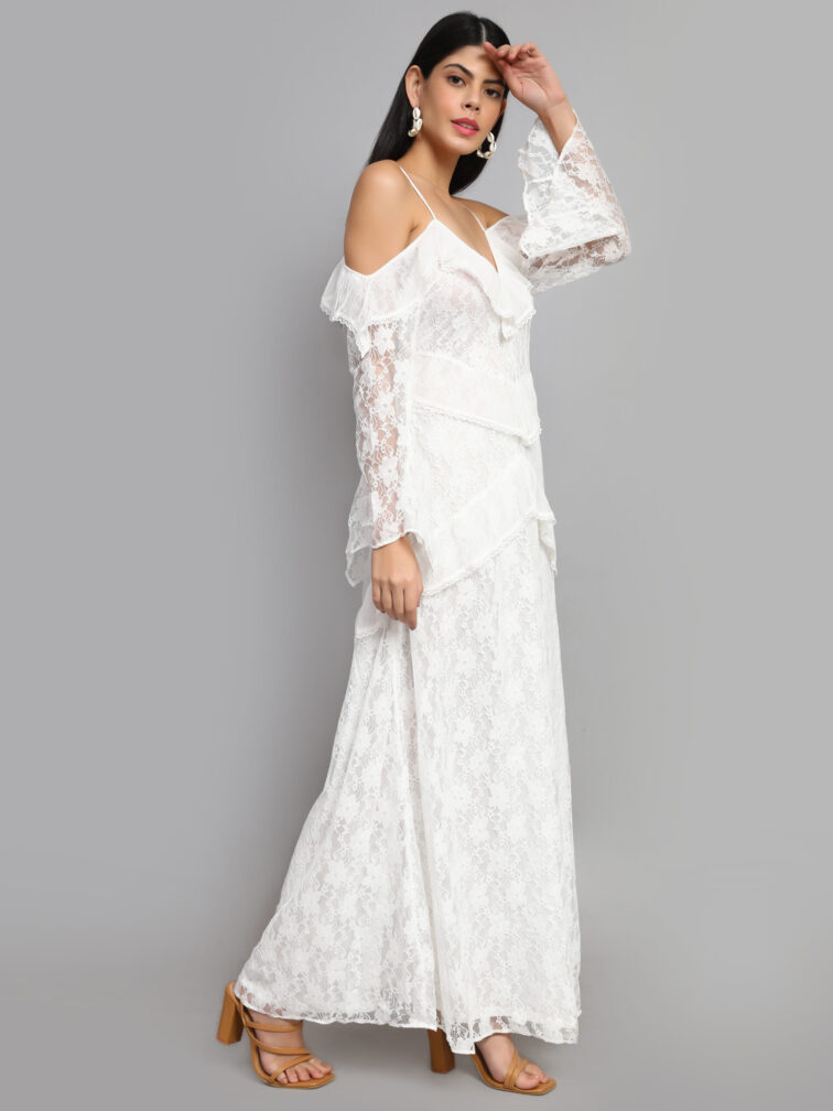 Self Designed V-Neck Cold-Shoulder Maxi Dress