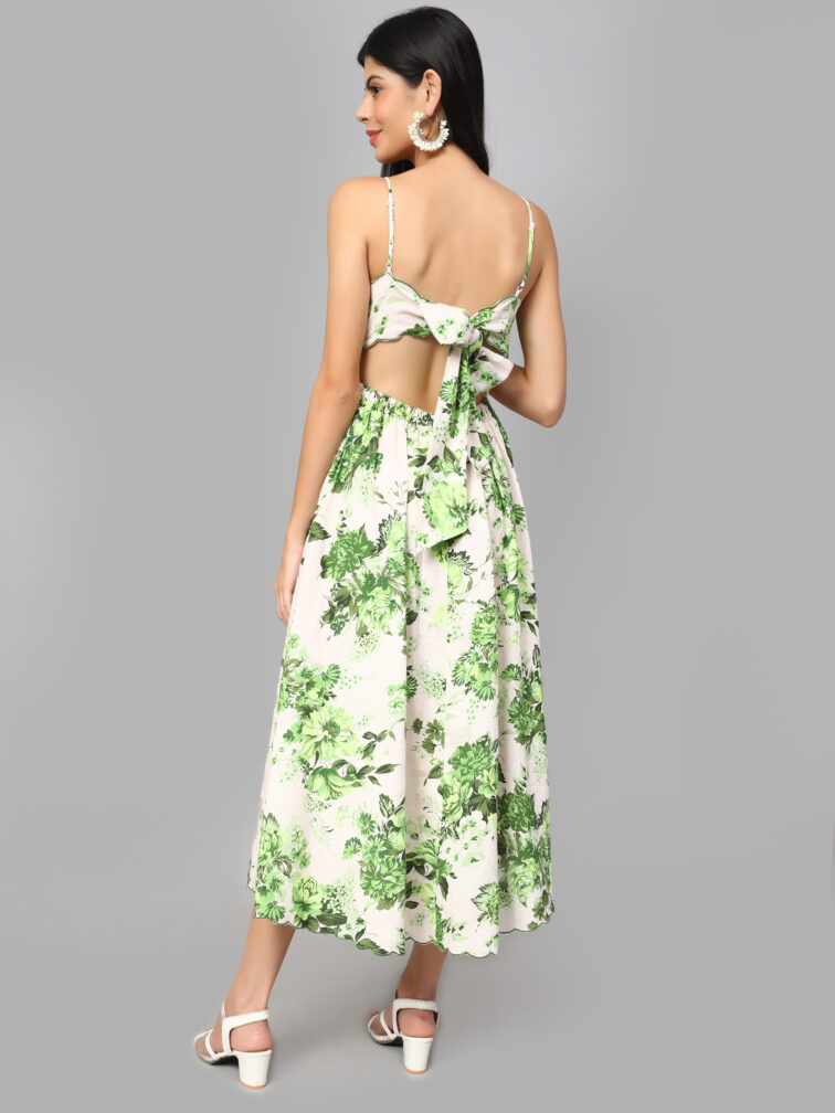 FLORAL GREEN COLOR A LINE DRESS