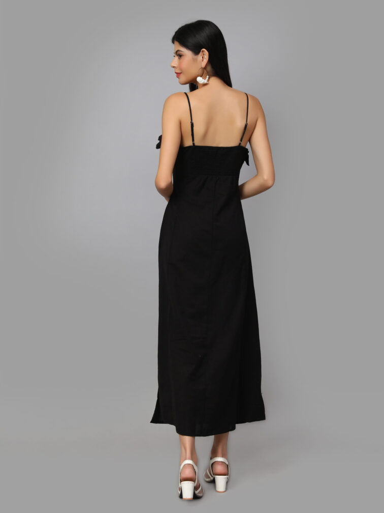 Shoulder Straps Ruffled Pure Cotton Maxi Dress