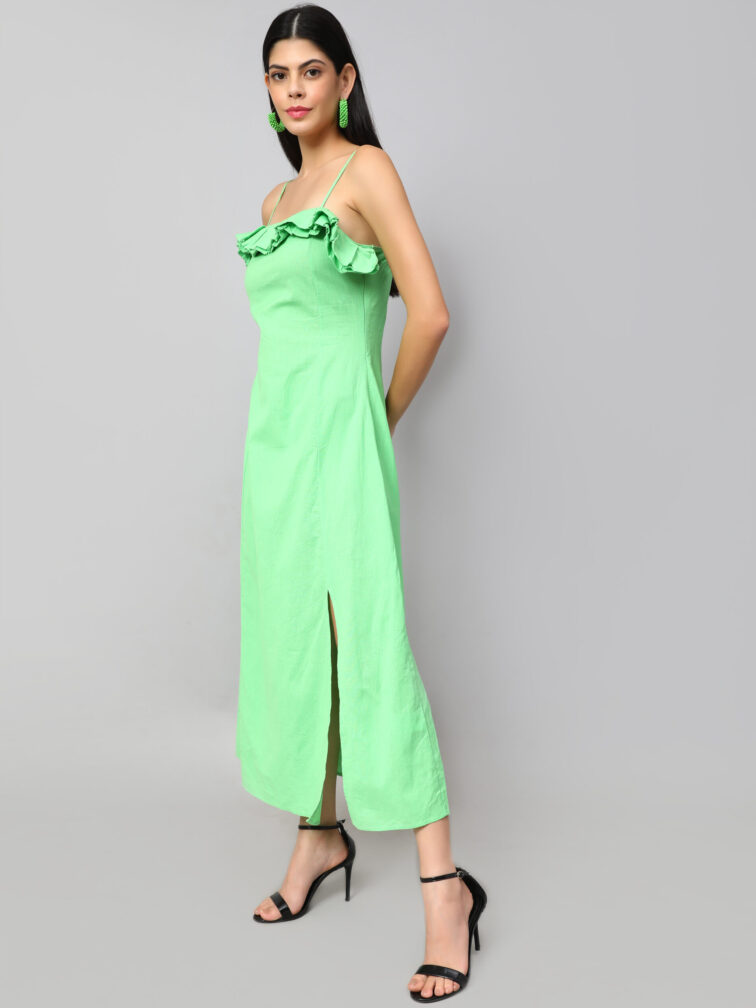 Ruffled Shoulder Straps A-Line Pure Cotton Maxi Dress