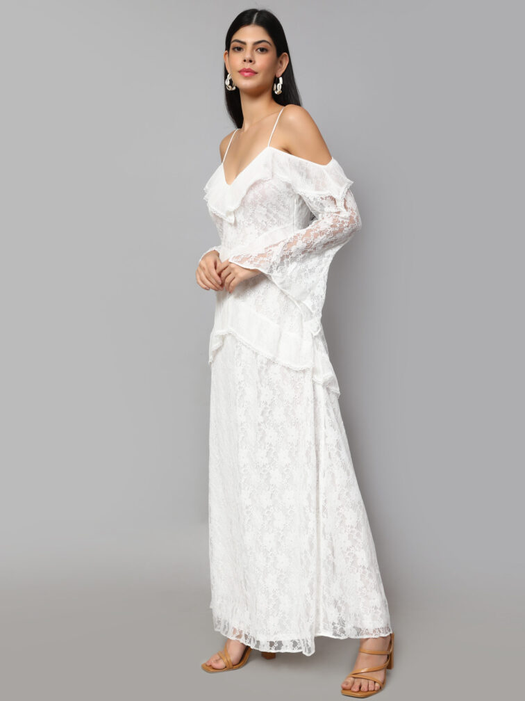 Self Designed V-Neck Cold-Shoulder Maxi Dress