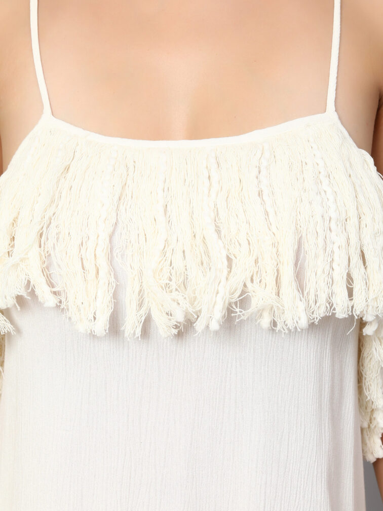 Shoulder Straps Sleeveless Fringed A-Line Dress