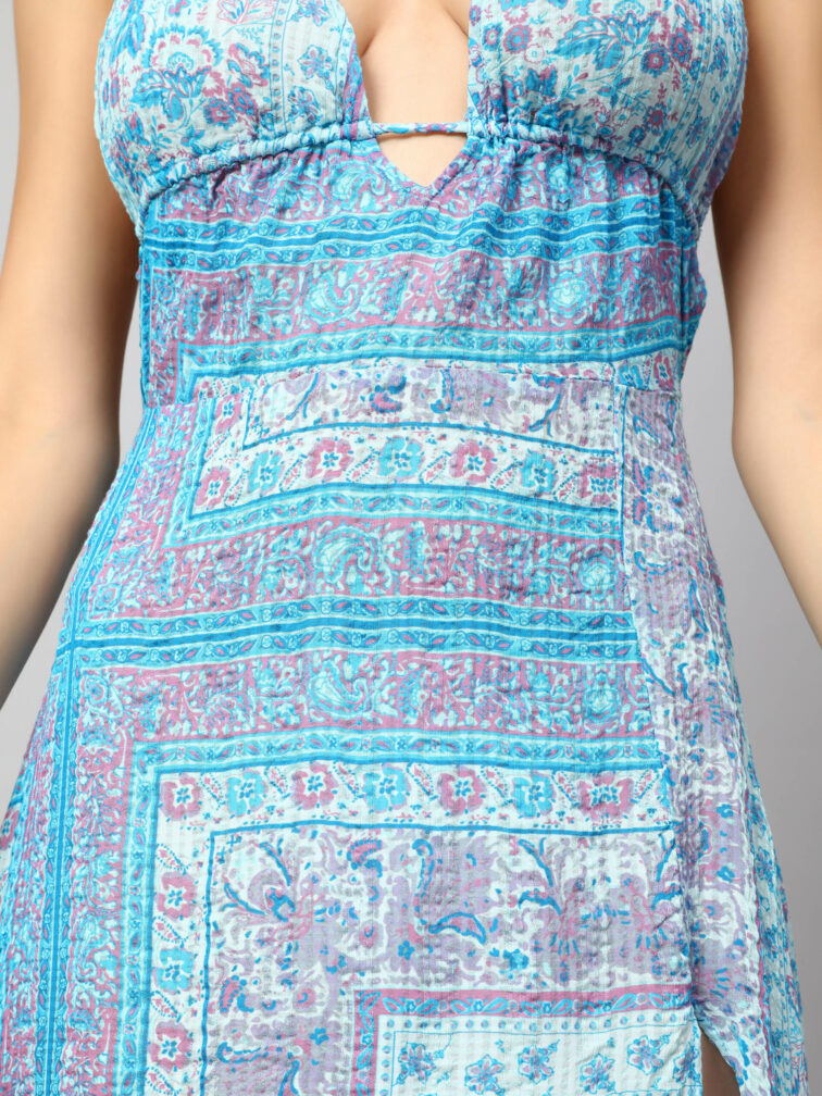 Floral Printed Halter Neck Tie-Ups Maxi Dress
