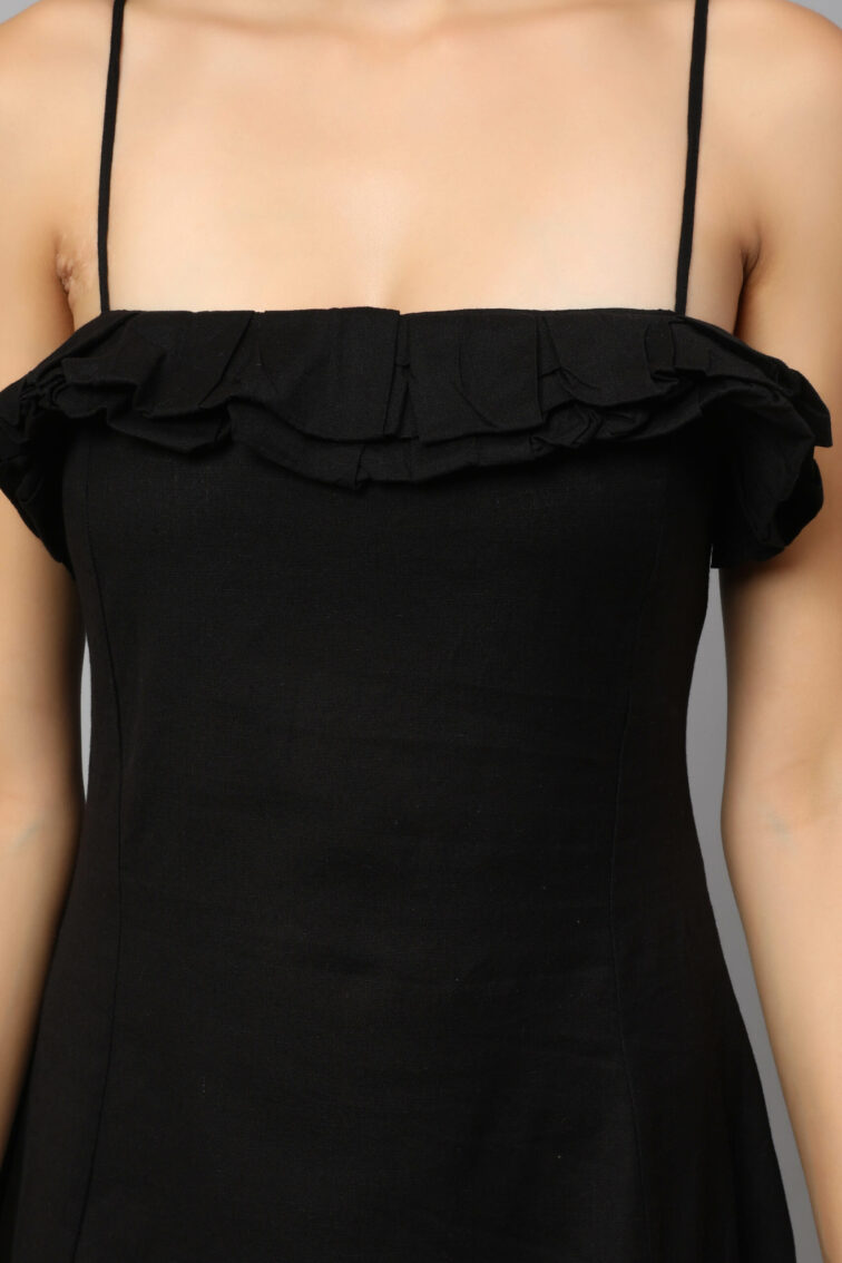 Shoulder Straps Ruffled Pure Cotton Maxi Dress