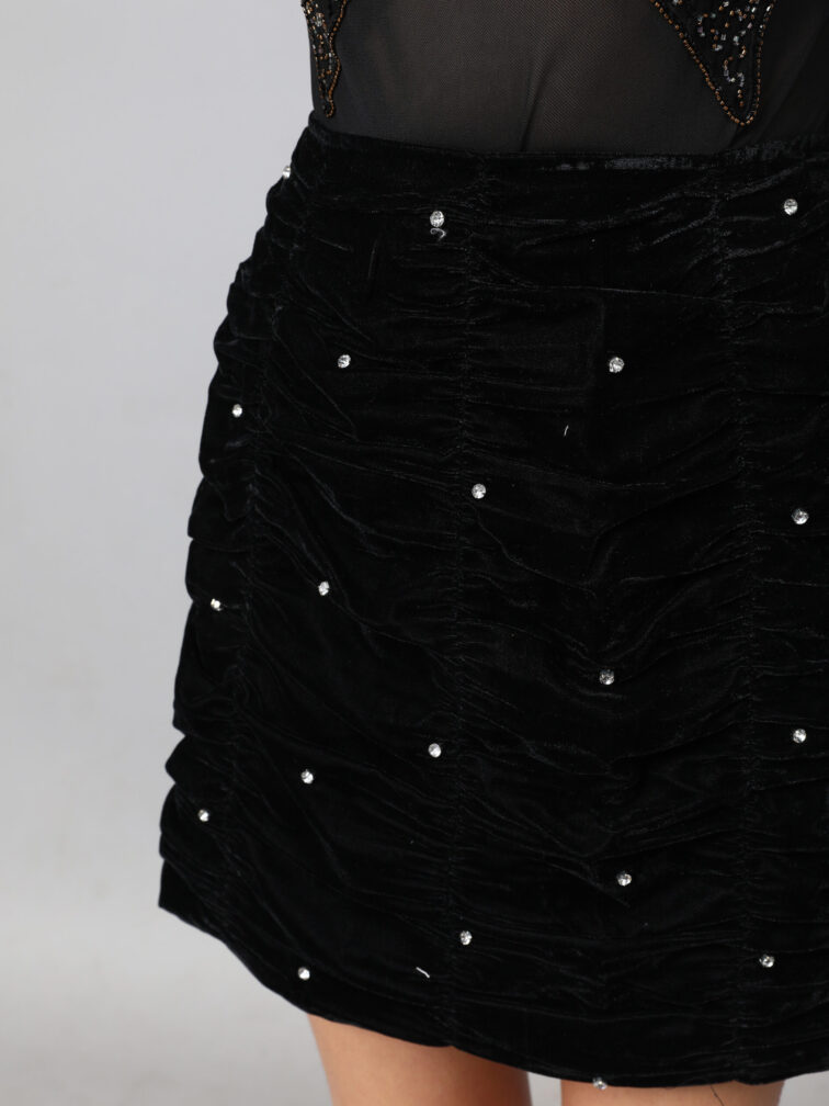 Embellished Mini Black Velvet Skirt