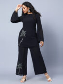 Black Color Georgette Embroidery Top With Trousers Co Ord Set