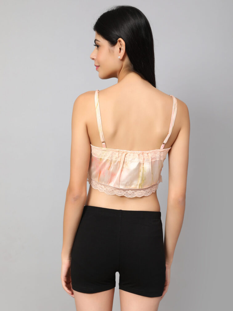 Peach Satin Cami Top With Lace Detailing