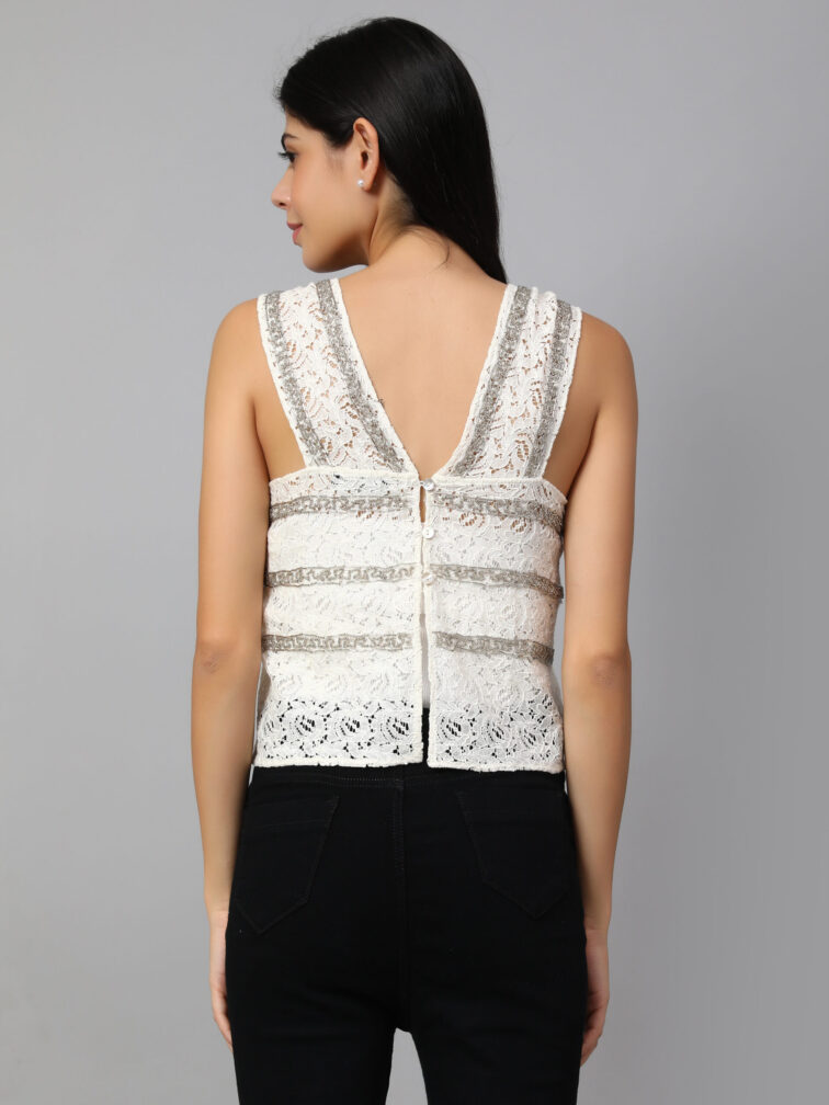Women White Lace Crop Top