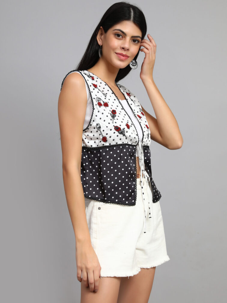 Polka Dot Embroidered Front Open Shrug