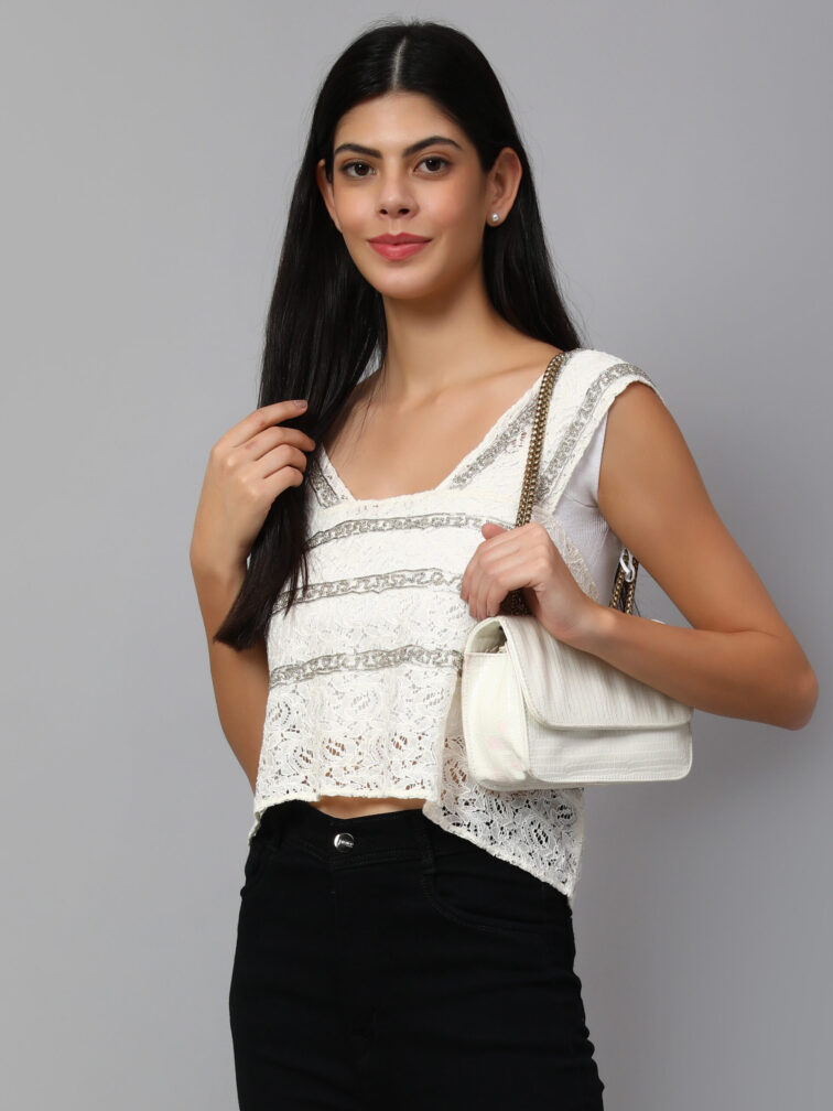 Women White Lace Crop Top