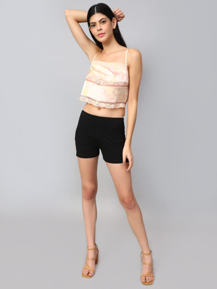 Peach Satin Cami Top With Lace Detailing