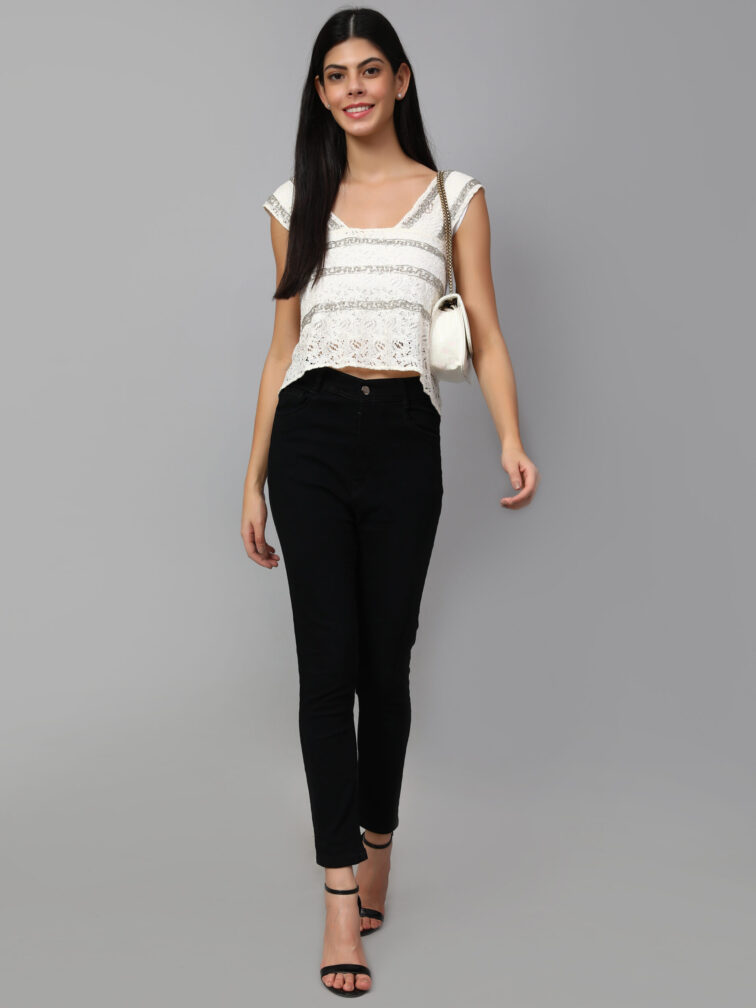 Women White Lace Crop Top