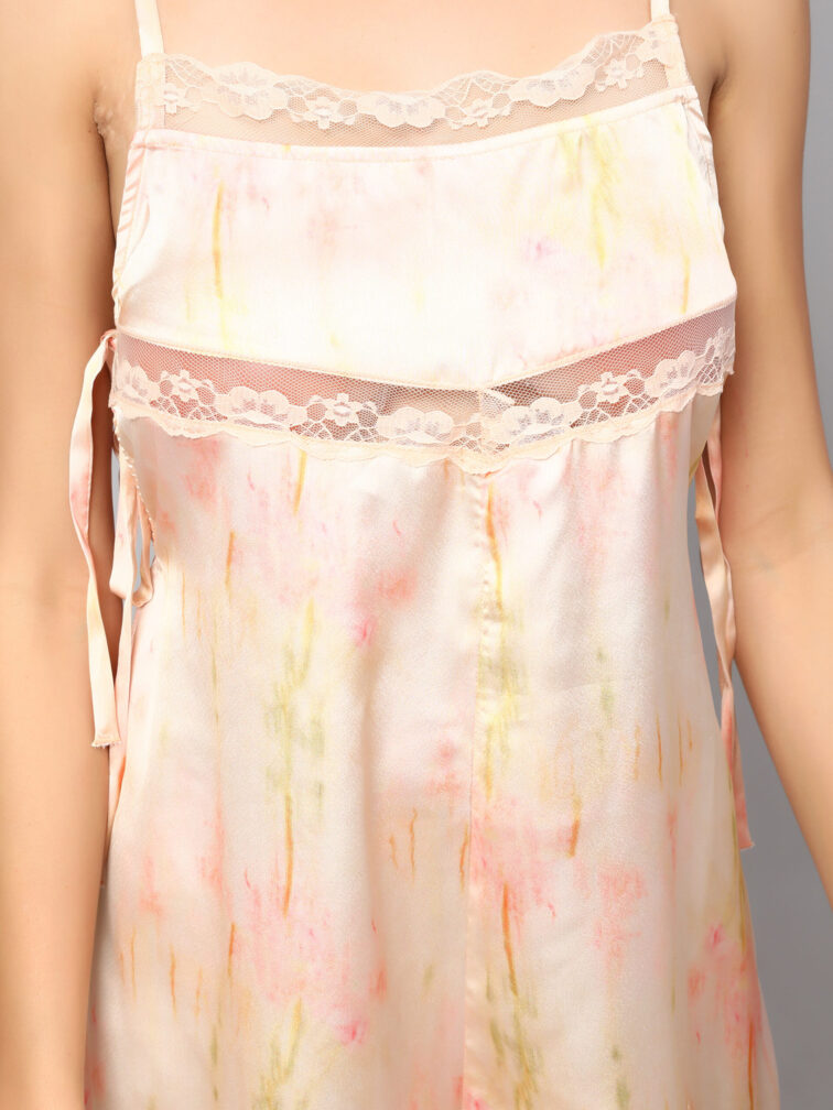 Peach Satin Playsuit With Lace Detailing