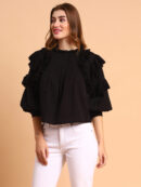 Women Ruffle Black Color Top
