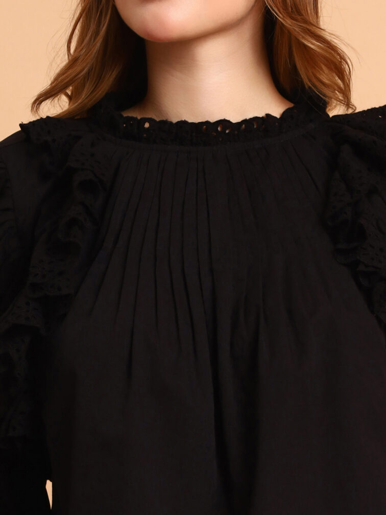 Women Ruffle Black Color Top