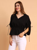 Women Black Color V-Neck Peplum Top