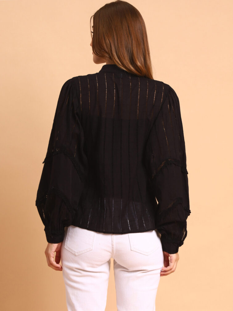 Amagyaa Women's Black Schiffli Shirt Style Top