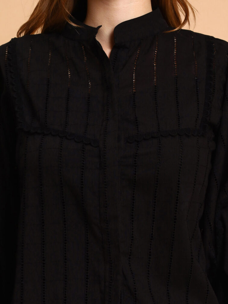Amagyaa Women's Black Schiffli Shirt Style Top