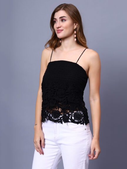 Women Black Lace Spaghetti Top