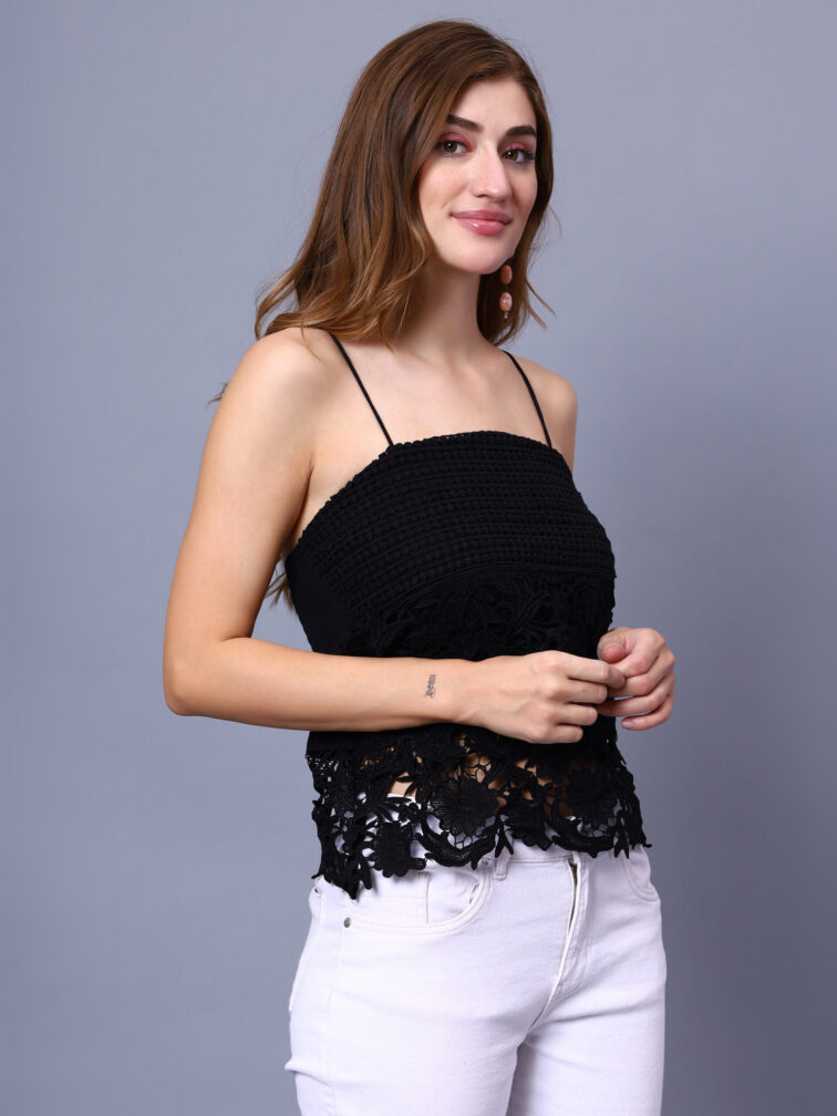 Women Black Lace Spaghetti Top