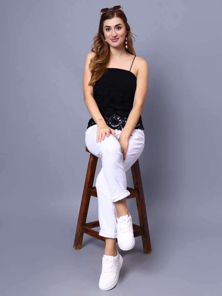 Women Black Lace Spaghetti Top