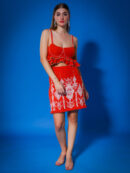 Women Terracotta Hand Adda Work Top With Skirt Co-Ords