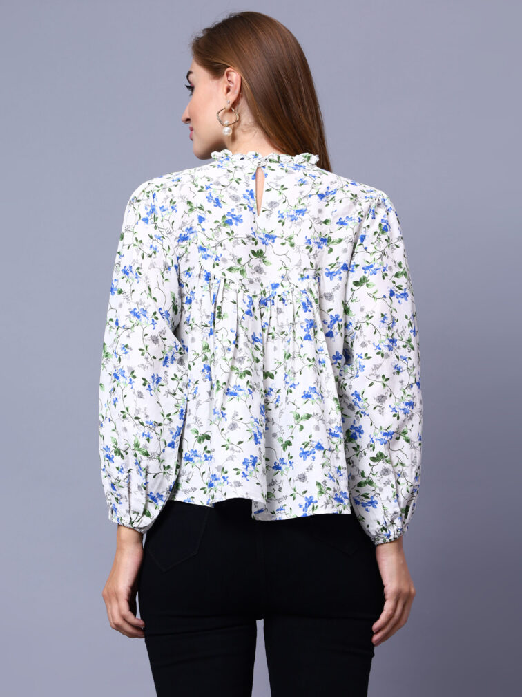 White Floral Printed Top