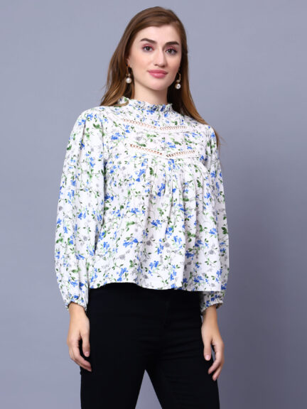 White Floral Printed Top