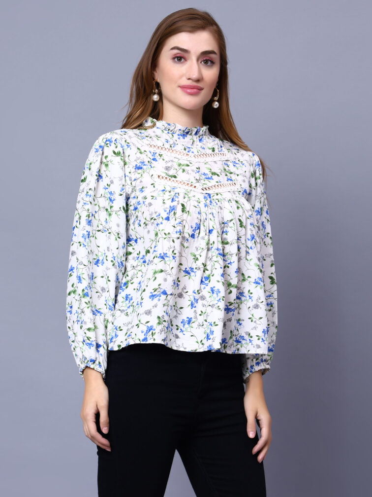 White Floral Printed Top