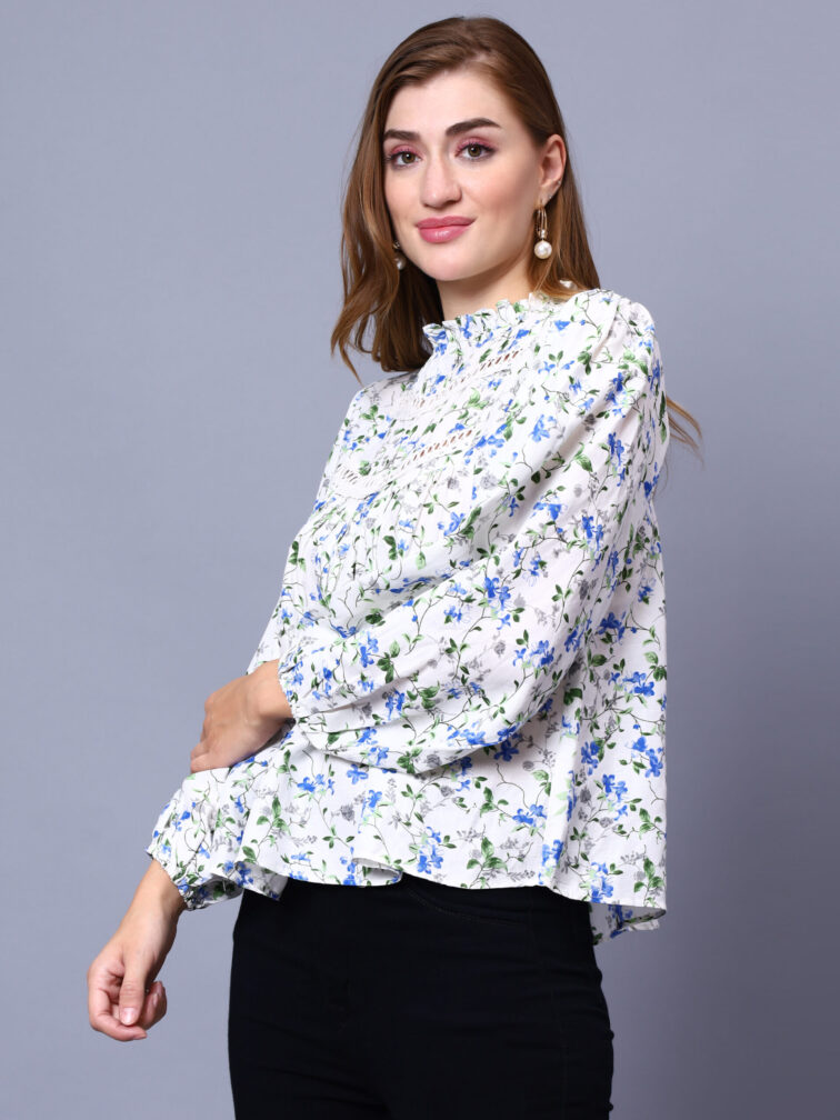 White Floral Printed Top