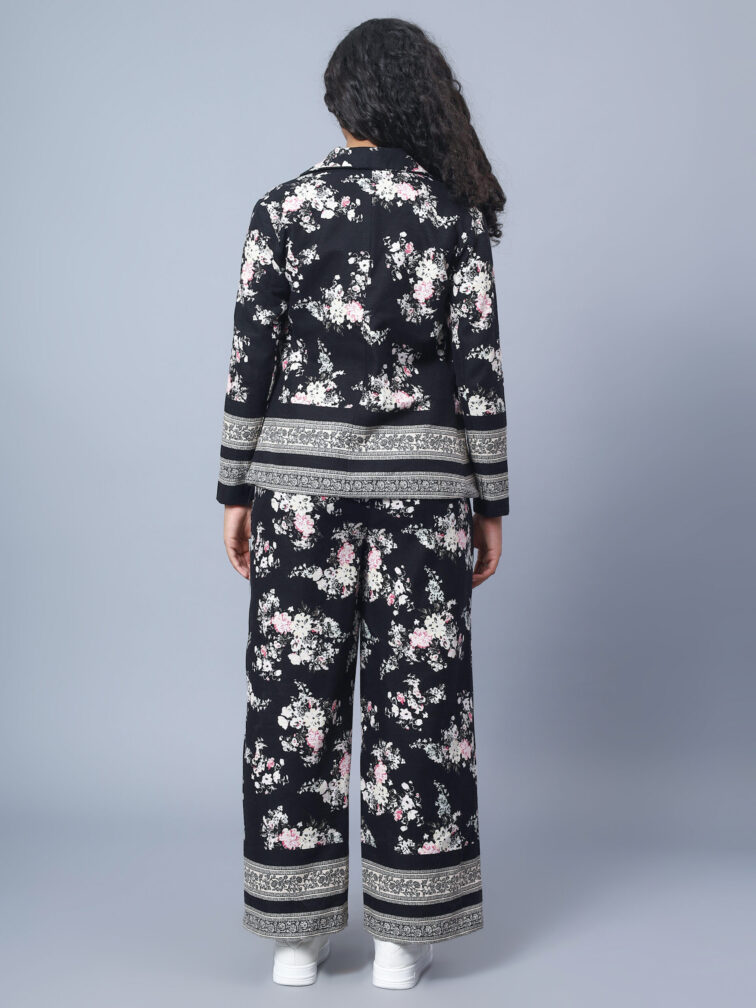 Black Floral Printed Tops & Trouser Co Ord Set