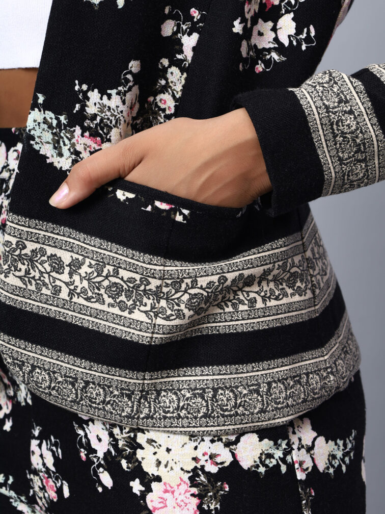 Black Floral Printed Tops & Trouser Co Ord Set