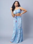 Women Blue Printed Top & Skirt Co Ord Set