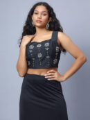 Women Black Embellished Crop Top