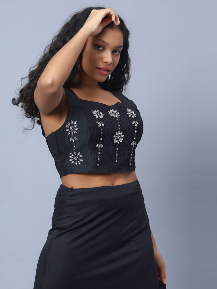 Women Black Embellished Crop Top