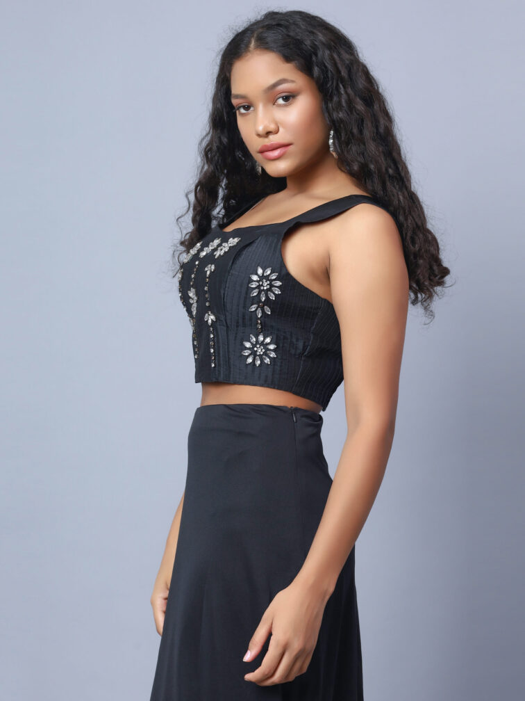 Women Black Embellished Crop Top